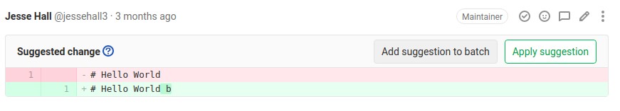 A code change suggestion displayed, with the add-suggestion option highlighted.